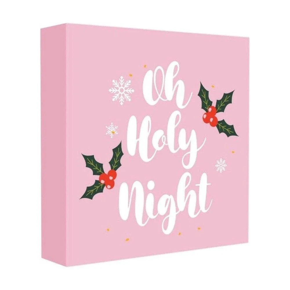 Pink Christmas Oh Holy Night Decor  Decoration 5x5 Wood Box Picture Fits Anywher